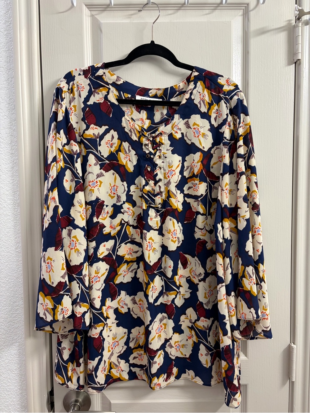Rose & Olive Navy Floral Lace-Up Tunic with Cream and Burgundy Accents